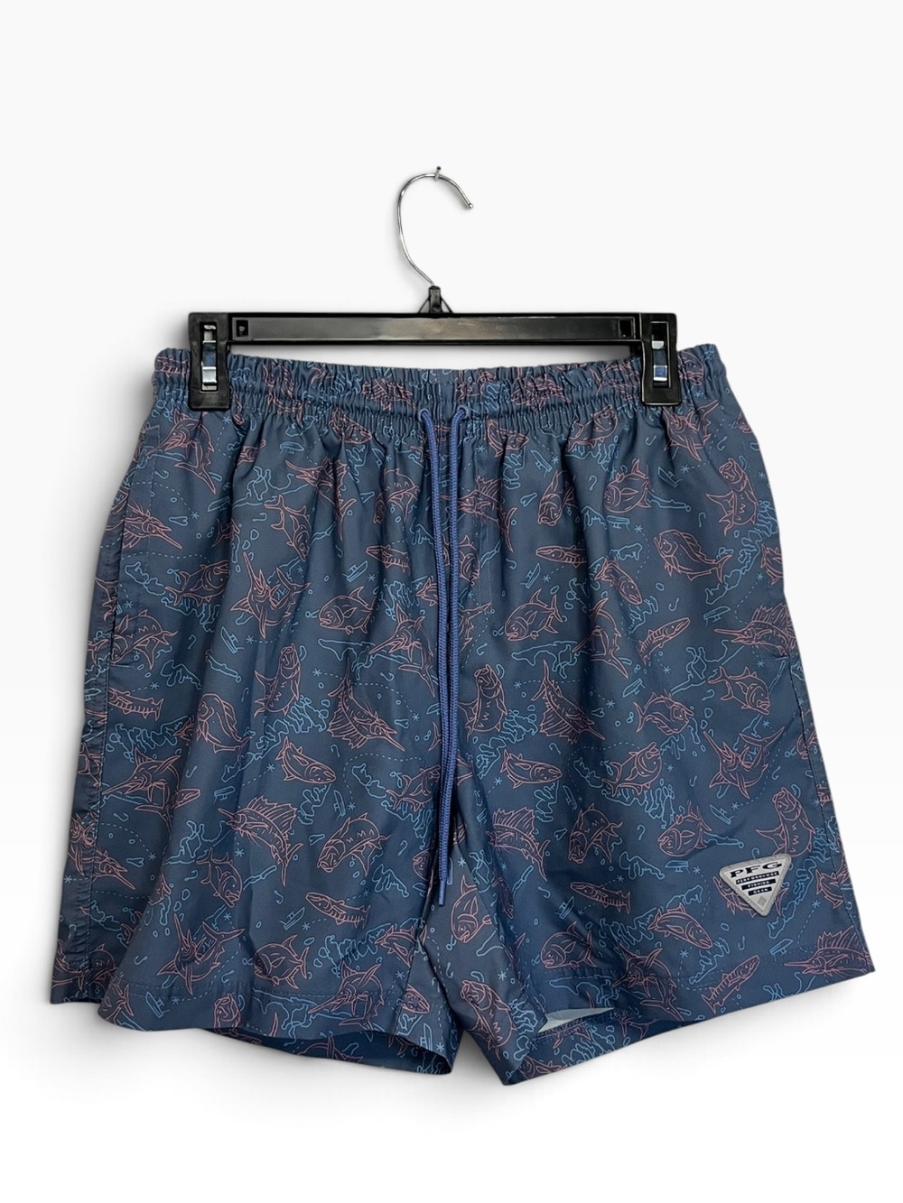 Columbia PFG Rambler Water Shorts Blue Fish Print Swim Trunks Vacation Mens M